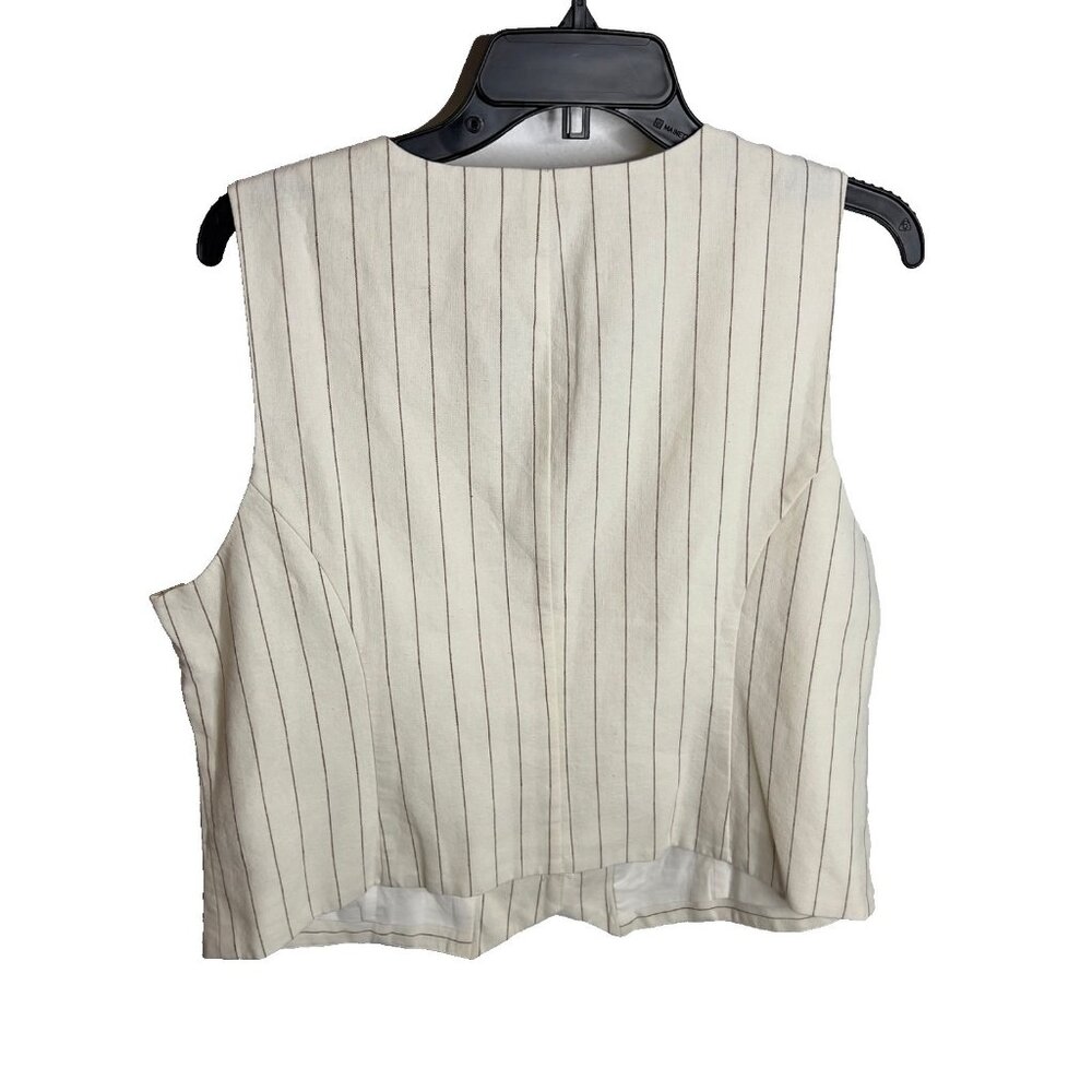 J.Crew $90 Striped Linen-Blend Vest Size 16 Ivory Camel CI314 - Picture 6 of 6